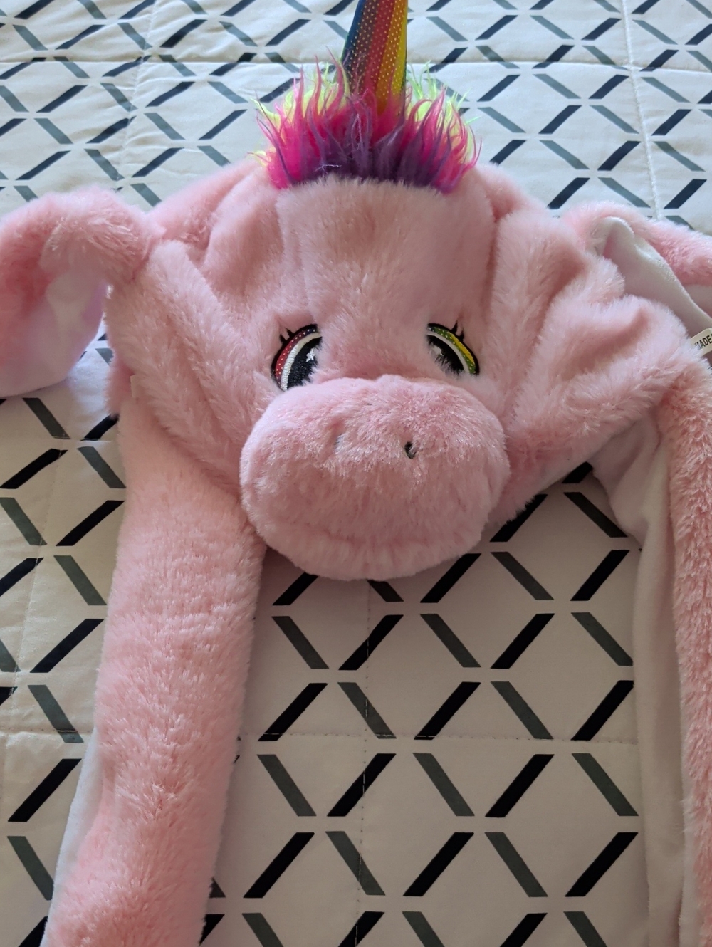 Pink Plush Unicorn Hat with Rainbow Horn